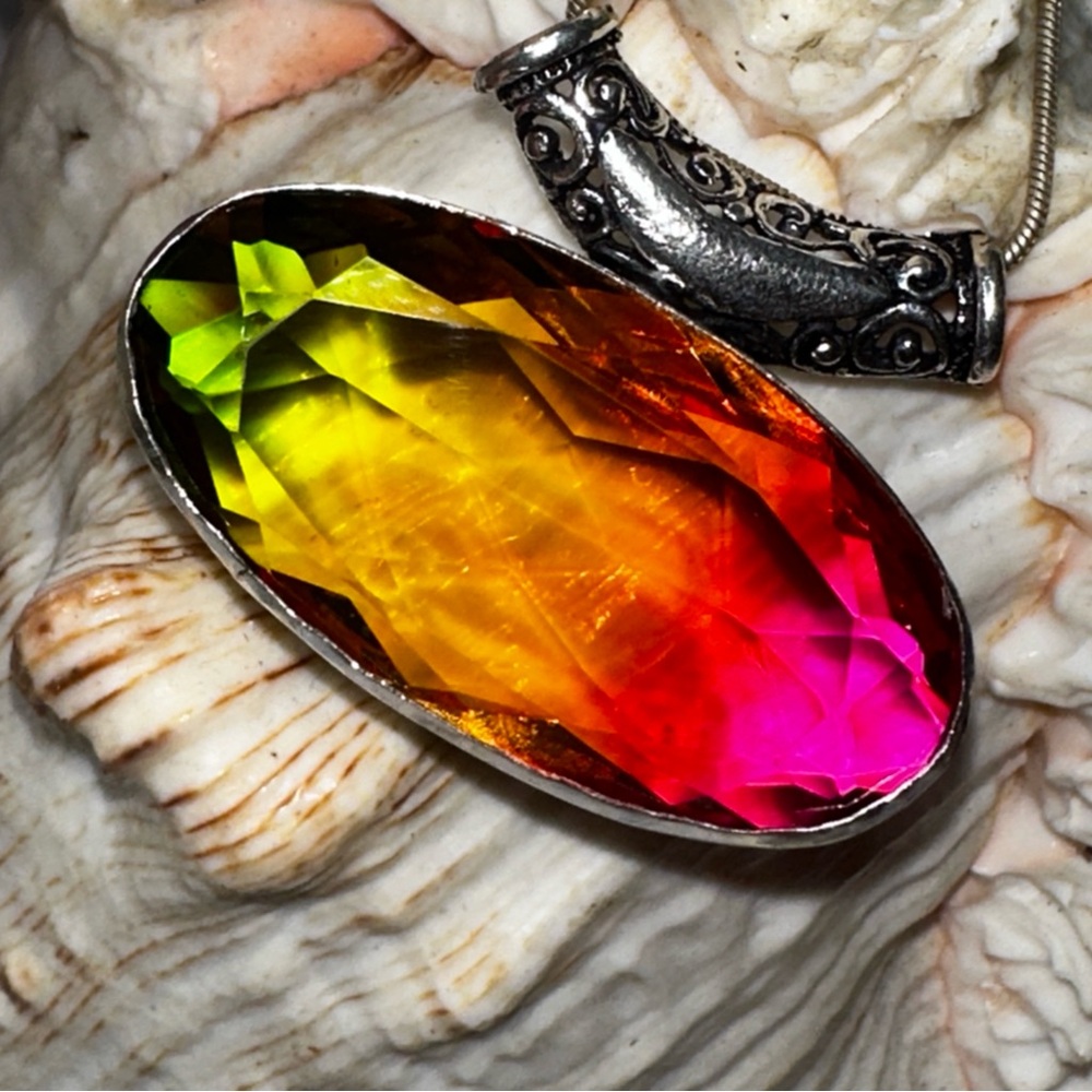 Stunning tri-color Tourmaline HUGE handcrafted pendant